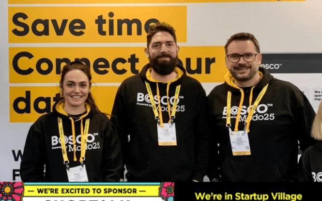Three BOSCO team members at Shoptalk Europe 2022, sponsoring the event and exhibiting in Startup Village, space H24.