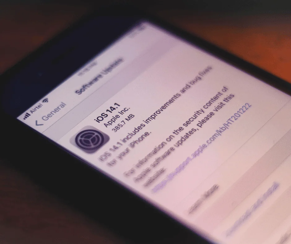 Smartphone screen showing iOS 14.1 software update, relevant to its impact on Facebook Ads tracking.