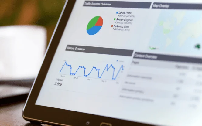 Tablet displaying a Google Analytics dashboard with traffic sources, useful for tracking Bing Ads performance.