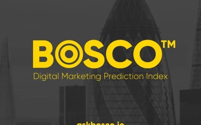BOSCO Digital Marketing Prediction Index logo over London's Gherkin skyline, askbosco.io