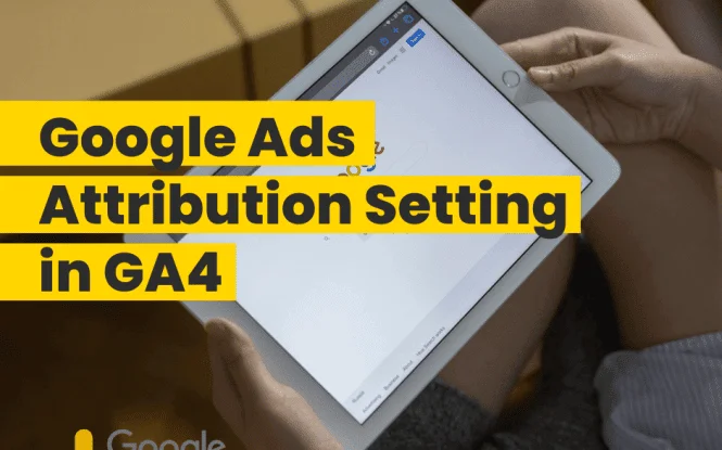 Person holding a tablet showing Google search results, illustrating ga4-attribution-settings for Google Ads conversions