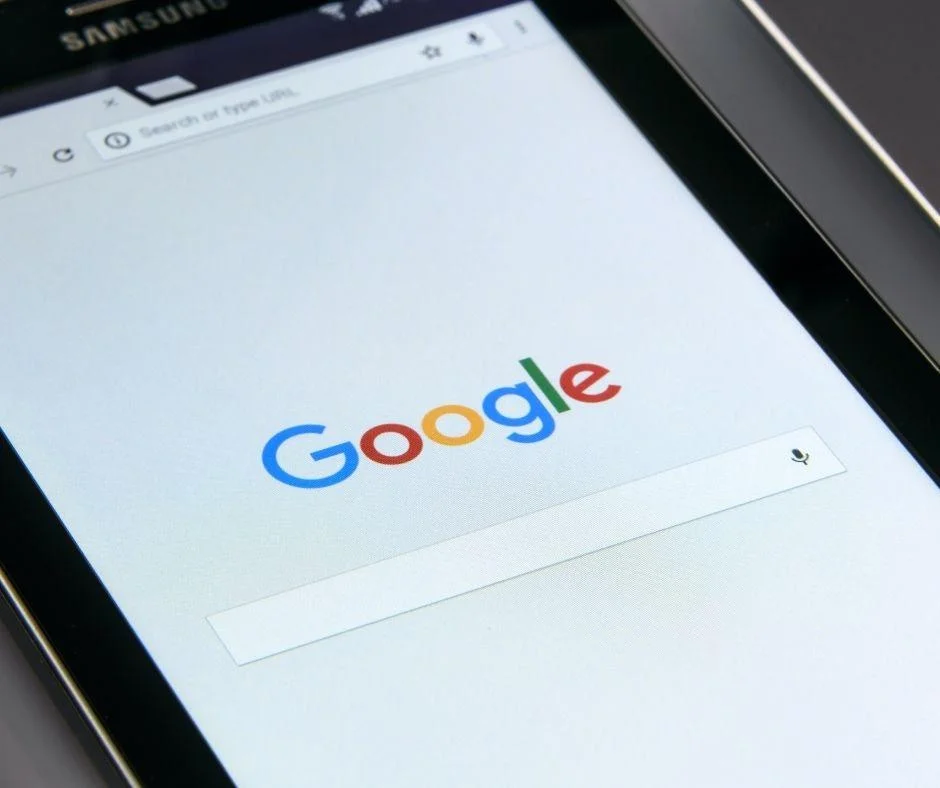 Samsung tablet displaying the Google homepage, relevant to understanding Google penalty risks