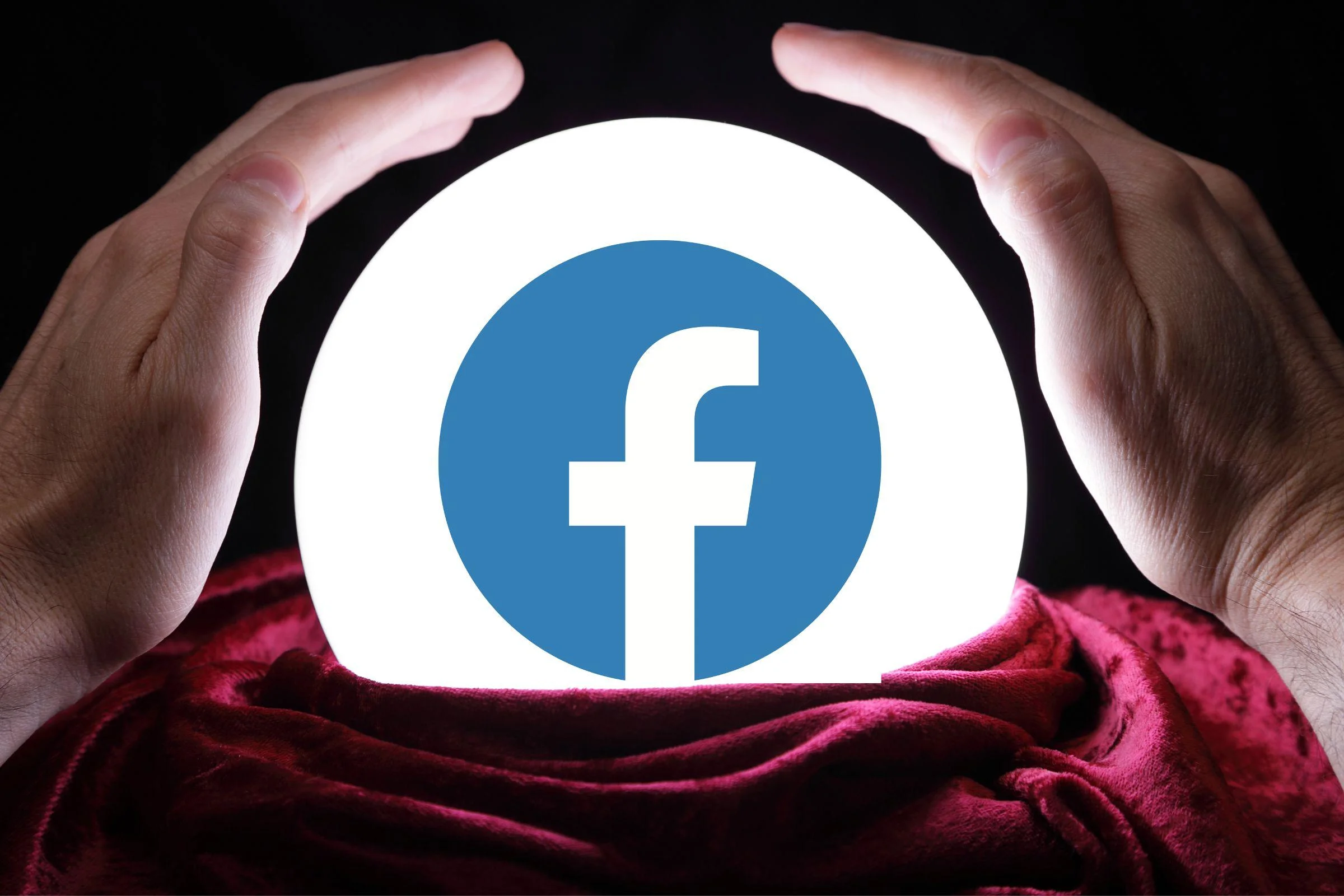 A glowing crystal ball with the Facebook logo, symbolizing predicting ROI on Facebook ads.