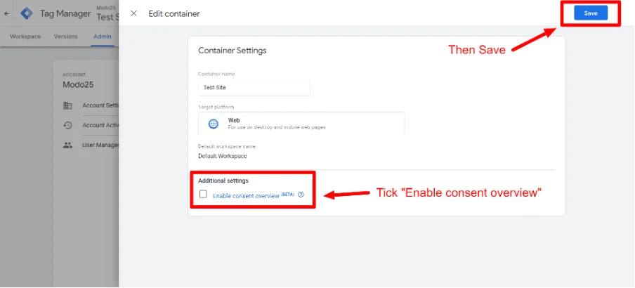 Step 3 Google Consent mode v2 setup in GTM