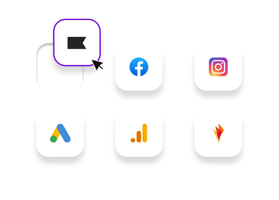 Grid of app icons including Facebook, Instagram, and Google Ads for building a Website Performance Report.