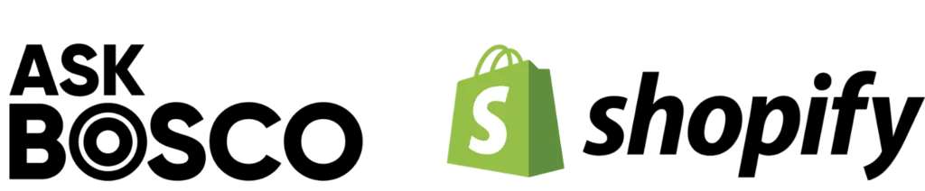 AskBosco and Shopify logos side by side, representing a partnership between the two platforms.